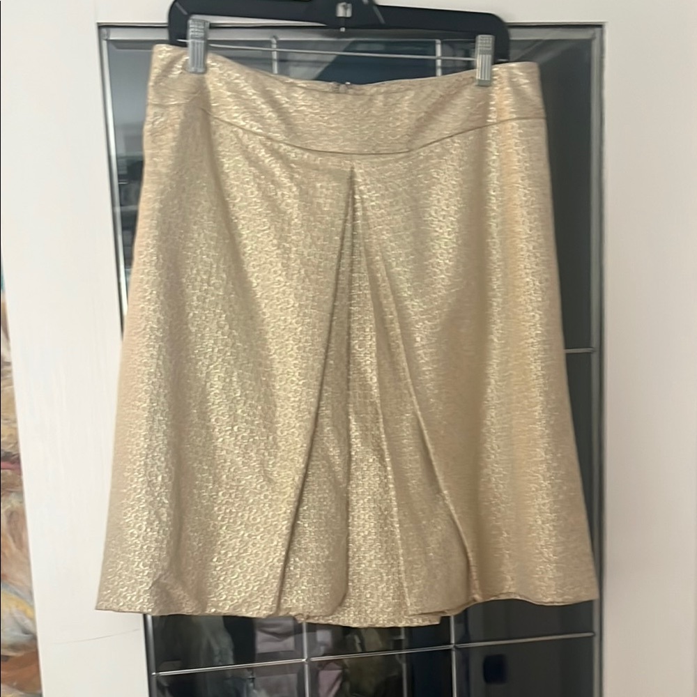 Pink Tartan Textured A-Line Skirt in Gold